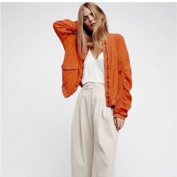 Free People Linen Blend Ruched Jacket XS NWOT - Picture 3 of 8